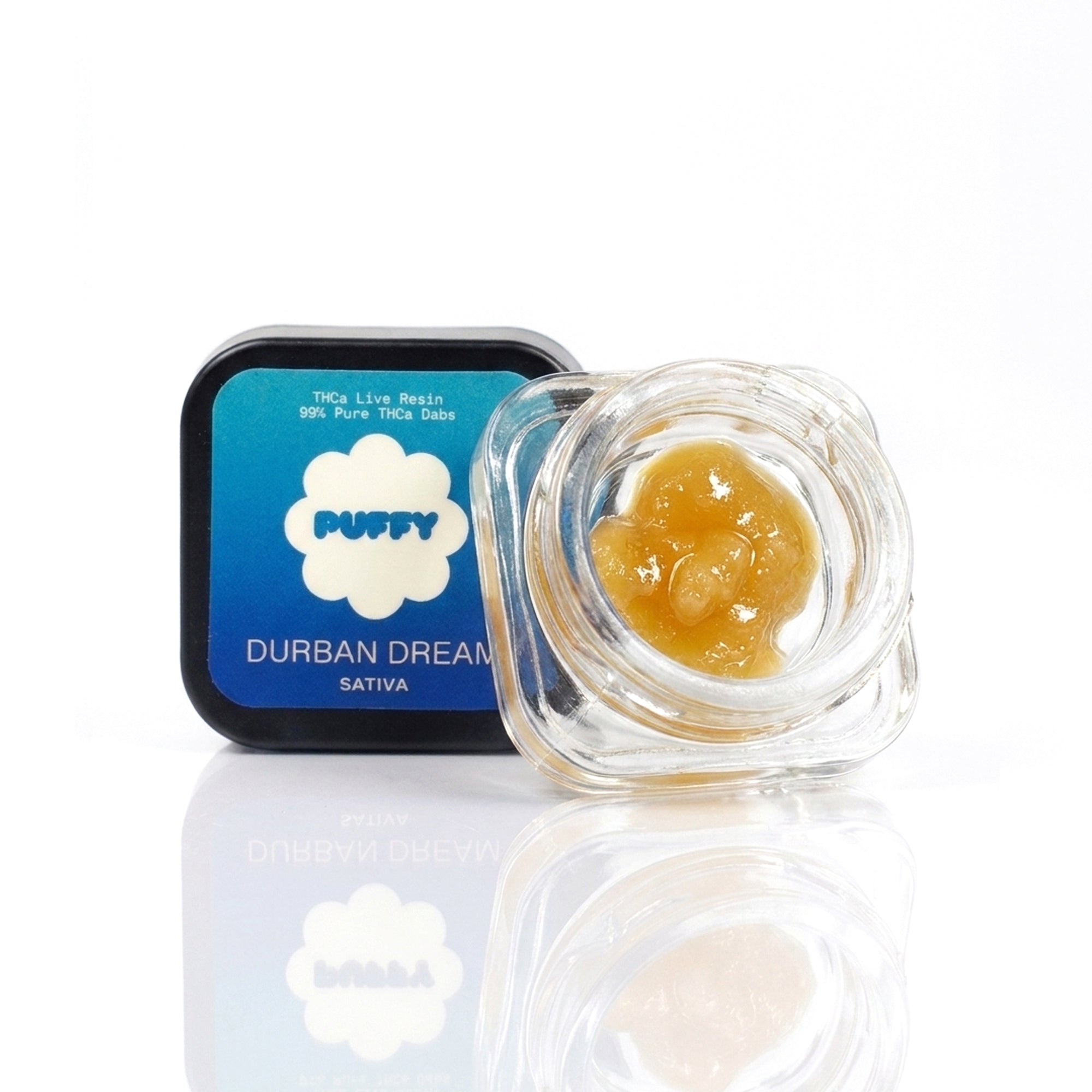PUFFY Durban Dream is a sativa-dominant THCa strain with sweet blueberry, sharp pungent, and earthy herbal notes. It delivers a clear, uplifting cerebral high paired with gentle, relaxing body effects.