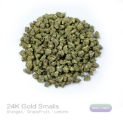 PUFFY 24K Gold (smalls) is an indica-dominant hybrid THCa strain formulated through the selective pairing of Kosher Kush and Tangie. The aroma features a vibrant citrus-forward profile of fresh oranges, zesty grapefruit, and bright lemon notes. Visually, dense forest green buds with purple hues and fiery orange pistils are coated in sticky trichomes. Consumers often report a euphoric and uplifting cerebral buzz that enhances mood and creativity before easing into a gentle, soothing body relaxation, potentia