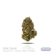 PUFFY 24K Gold is an indica-dominant hybrid THCa strain formulated through the selective pairing of Kosher Kush and Tangie. The aroma features a vibrant blend of zesty grapefruit, sweet bubble gum, and rich fruity notes. Visually, dense forest green buds with purple hues and fiery orange pistils are coated in sticky trichomes. Consumers often report a euphoric and uplifting cerebral buzz that enhances mood and creativity before easing into a gentle, soothing body relaxation, potentially helping to ease stre