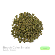 PUFFY Beach Cake (smalls) is a balanced hybrid THCa strain, born from the flavorful cross of Triangle Kush × Florida Cake. The aroma is sweet and creamy, offering a smooth, dessert-like richness that’s both inviting and indulgent. Visually, the buds are dense and deep green, accented by bright orange pistils and a frosty trichome coating. Consumers often describe an energizing and euphoric experience that sparks sociability, heightens mood, and leaves a tingling, uplifting sensation.

