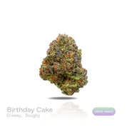 PUFFY Birthday Cake is an indica-dominant hybrid THCa strain created from Girl Scout Cookies (GSC) × Cherry Pie. The aroma delivers a rich, creamy scent layered with warm, doughy notes reminiscent of fresh-baked pastries. Visually, the buds Dense, chunky buds in forest green with purple hues are coated in frosty white trichomes and accented by bright orange pistils throughout. Consumers often report Euphoric and uplifting at first, this strain delivers deep physical relaxation with a sedative body high in l