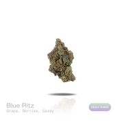 PUFFY Blue Ritz is an indica-dominant hybrid THCa strain emerging from the carefully selected cross of  Blue Candy and R.I.T.Z. The aroma is a rich blend of sweet grape and juicy berries, rounded out by a distinct gassy finish. Visually, dense deep forest green buds with purple hues and fiery orange pistils are coated in sticky trichomes. Consumers often report euphoric and uplifting effects paired with a soothing sense of relaxation. 