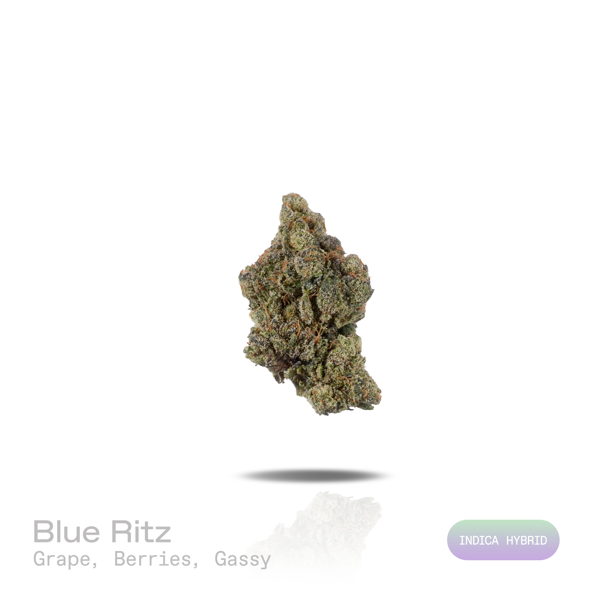PUFFY Blue Ritz is an indica-dominant hybrid THCa strain emerging from the carefully selected cross of  Blue Candy and R.I.T.Z. The aroma is a rich blend of sweet grape and juicy berries, rounded out by a distinct gassy finish. Visually, dense deep forest green buds with purple hues and fiery orange pistils are coated in sticky trichomes. Consumers often report euphoric and uplifting effects paired with a soothing sense of relaxation. 