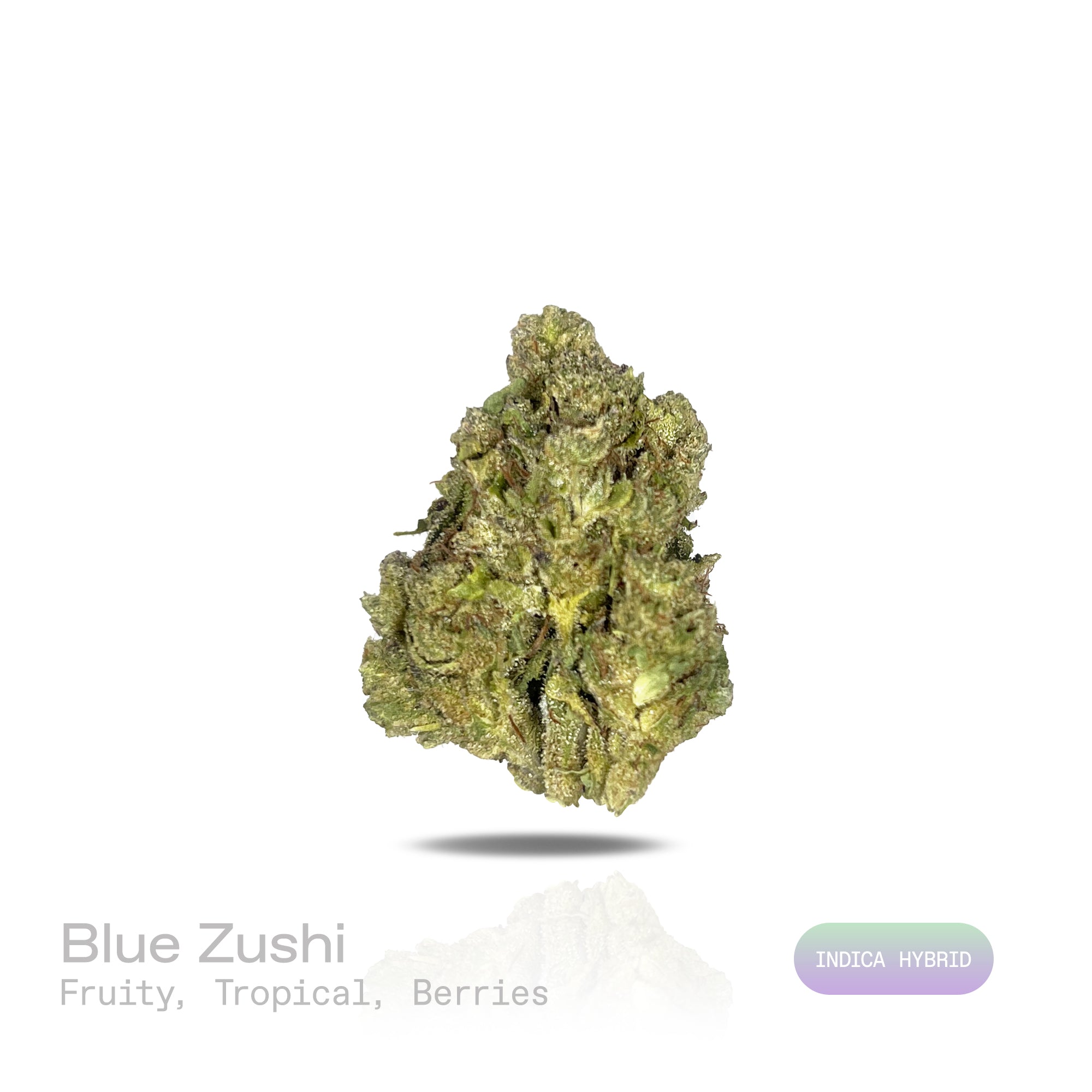 PUFFY Blue Zushi is an indica-dominant hybrid THCa strain expertly bred from the distinctive pairing of Original Z and Kush Mints. The aroma is a vibrant blend of fruity and tropical notes, complemented by a sweet, juicy finish of ripe berries. Visually, dense forest green buds with purple hues and fiery orange pistils are coated in sticky trichomes. Consumers often report a euphoric, uplifted experience with a creative boost, easygoing relaxation, and an overall calm, positive mood. 