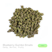 PUFFY Blueberry Gumbo (smalls) is a balanced hybrid THCa strain expertly cultivated from the notable genetics of Blueberry and OG Kush. The aroma is an exquisite medley of luscious candy, succulent berries, and refined fruity notes. Visually, dense forest green buds with purple hues and fiery orange pistils are coated in sticky trichomes. Consumers often report an euphoric and uplifting experience accompanied by a lively, energetic sense of momentum. 
