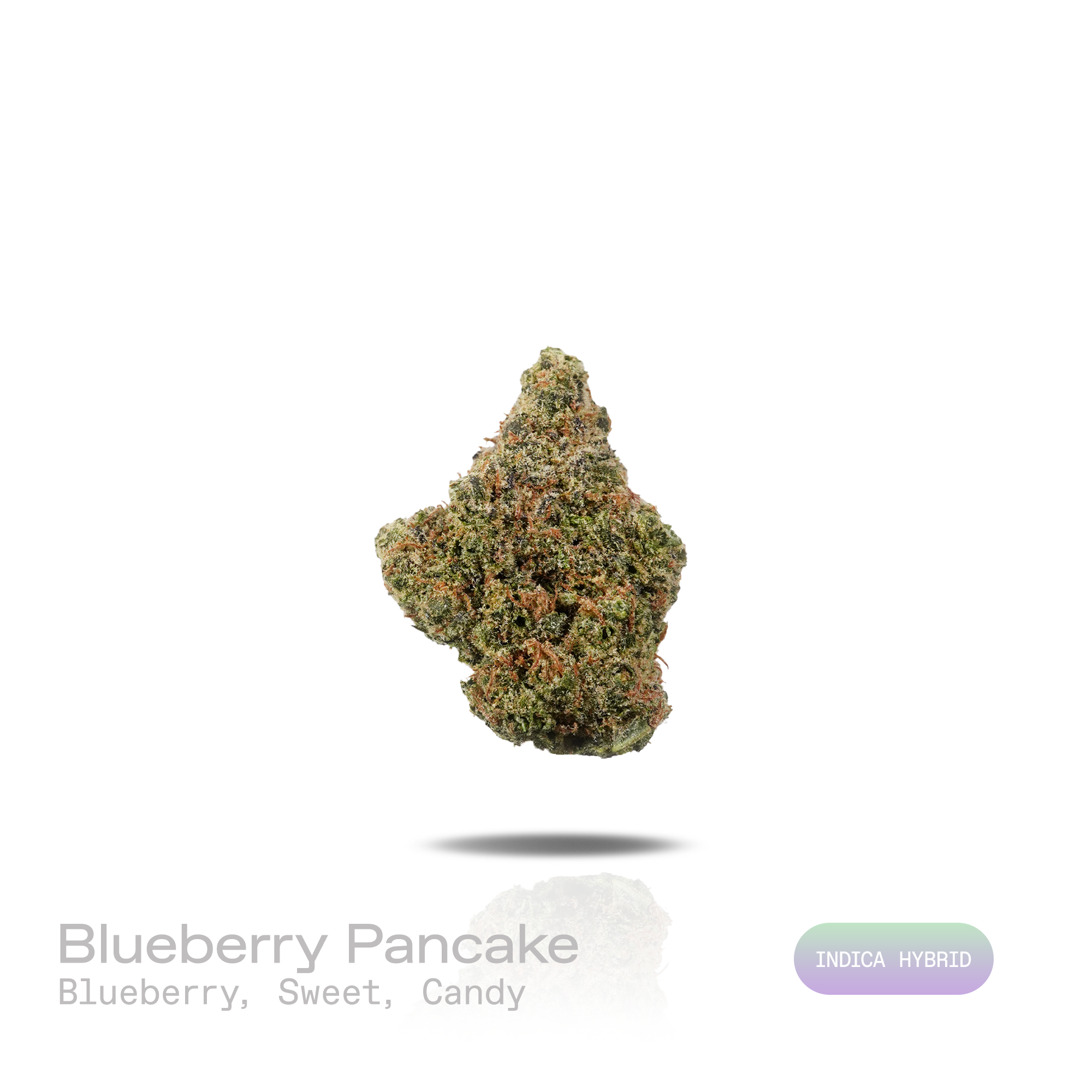 PUFFY Blueberry Pancake is an indica-dominant hybrid THCa strain born from the cross of DJ Short Blueberry and either Purple Panty Dropper or a hybrid with Slurricane. The aroma features luscious blueberry notes layered with sugary sweetness and a nostalgic candy-like finish. Visually, the buds are dense and heavily coated in trichomes, displaying a vibrant mix of deep green, blue-purple, and olive tones, accented by bright orange pistils and a thick layer of visible resin. Consumers often report a soothing