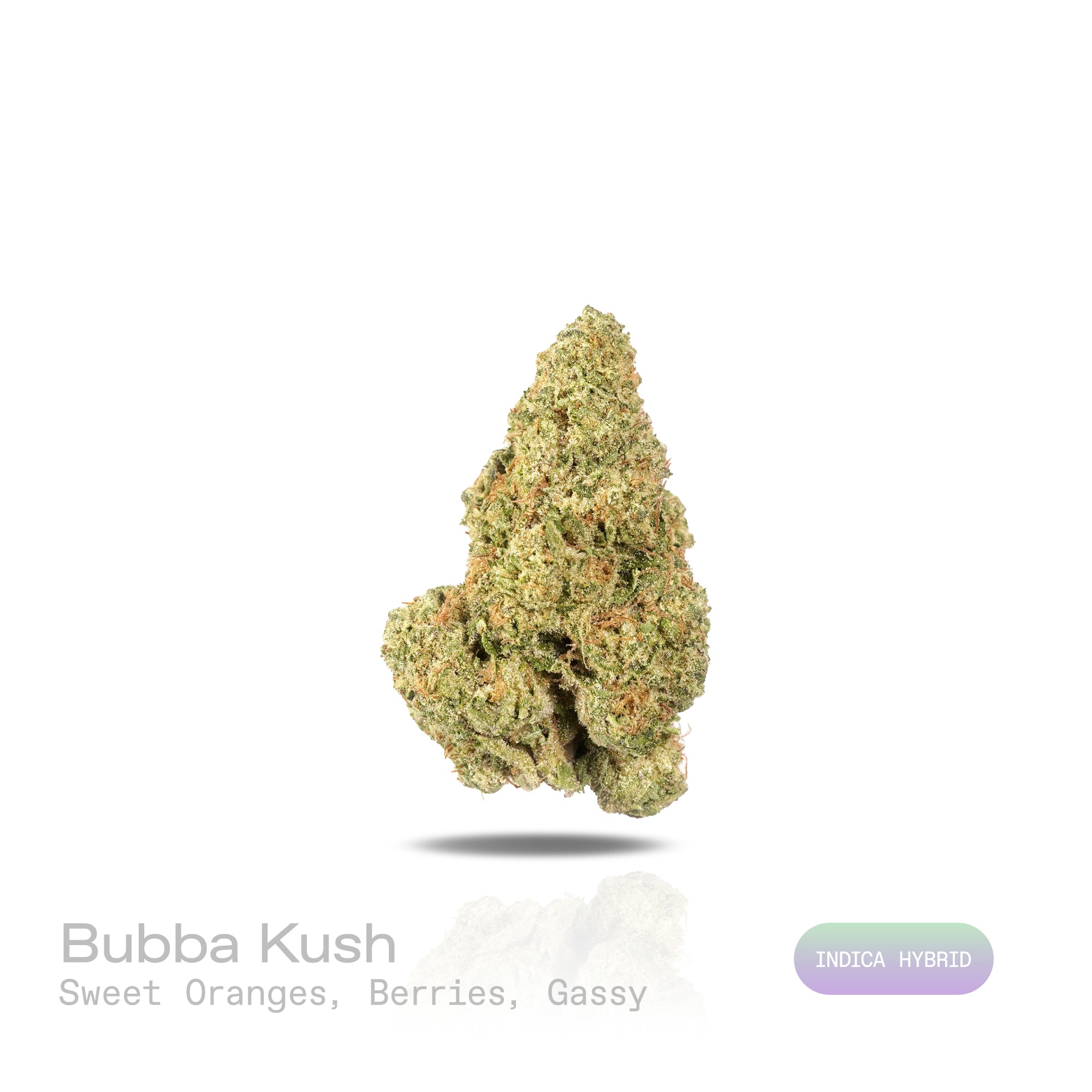 PUFFY Bubba Kush is an indica-dominant hybrid THCa strain, crafted from the legendary lineage of OG Kush × Afghani Indica. The aroma is a lively blend of sweet oranges and ripe berries, underlined by a distinct gassy note, creating a bright, tangy, and slightly pungent scent profile. Visually striking, the buds are dense and resin-packed, shimmering with frosty trichomes over deep green and purple hues accented by bright orange hairs. Consumers often describe the effects as a wave of full-body relaxation th