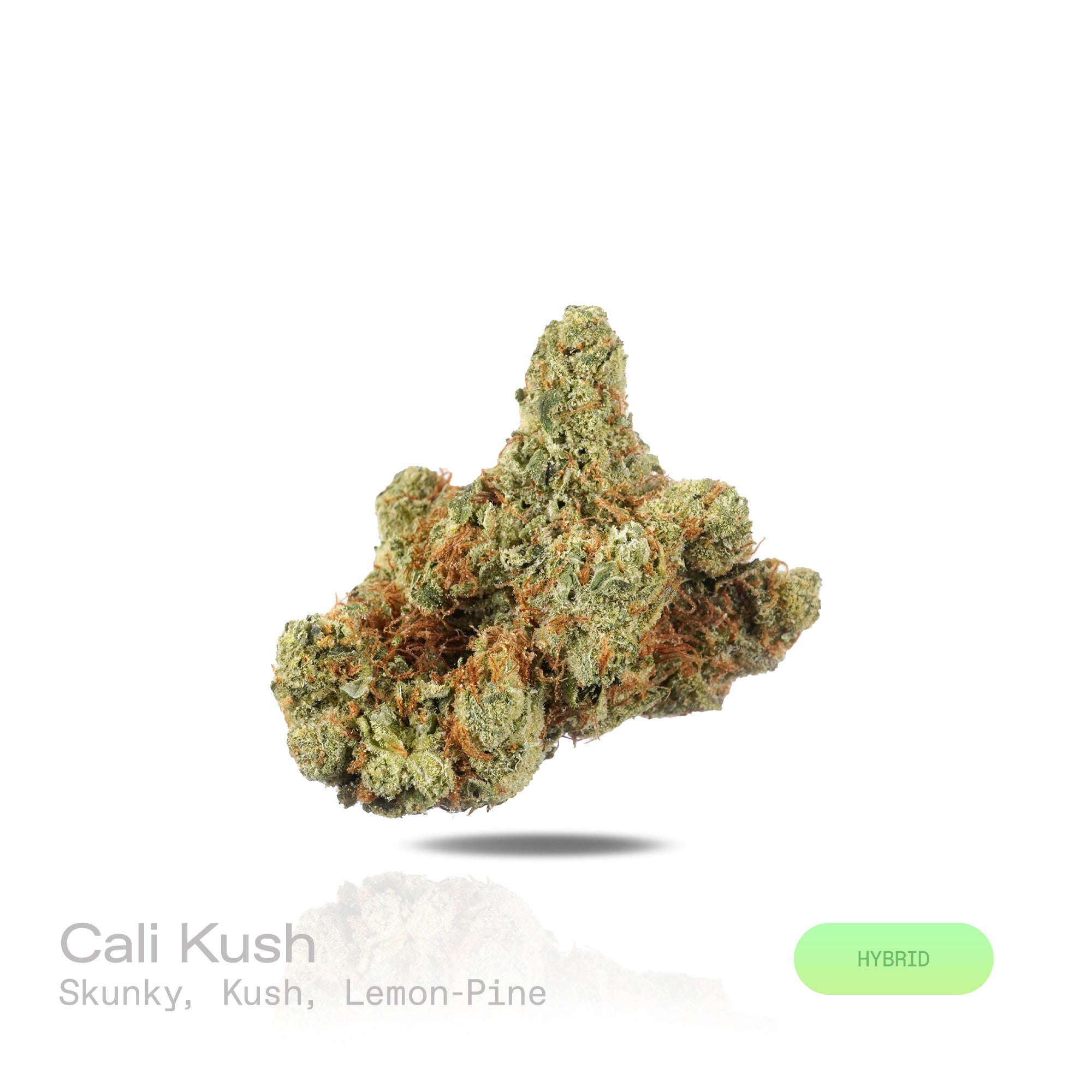 PUFFY Cali Kush is a balanced hybrid THCa strain expertly crafted with an element of intrigue, with OG Kush being the most commonly suggested influence. The aroma is a bold and captivating blend of skunky earthiness, rich Kush undertones, and bright, zesty hints of lemon-pine. Visually, dense apple green buds with purple hues and fiery orange pistils are coated in sticky trichomes. Consumers often report a blissful wave of euphoria and relaxation, paired with happiness and a pronounced boost in appetite.