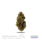 PUFFY Candy Cream is an indica-dominant hybrid THCa strain, born from the flavorful cross of Skywalker and Dolato. The aroma is a delightful blend of sweet, creamy vanilla with a bright, citrusy twist. Visually, the buds are dense and chunky, with bright greens, touches of purple, fiery orange pistils, and a thick coat of frosty trichomes. Consumers often describe the experience as deeply relaxing yet joyfully uplifting, bringing waves of euphoria and sparking bursts of creativity.
