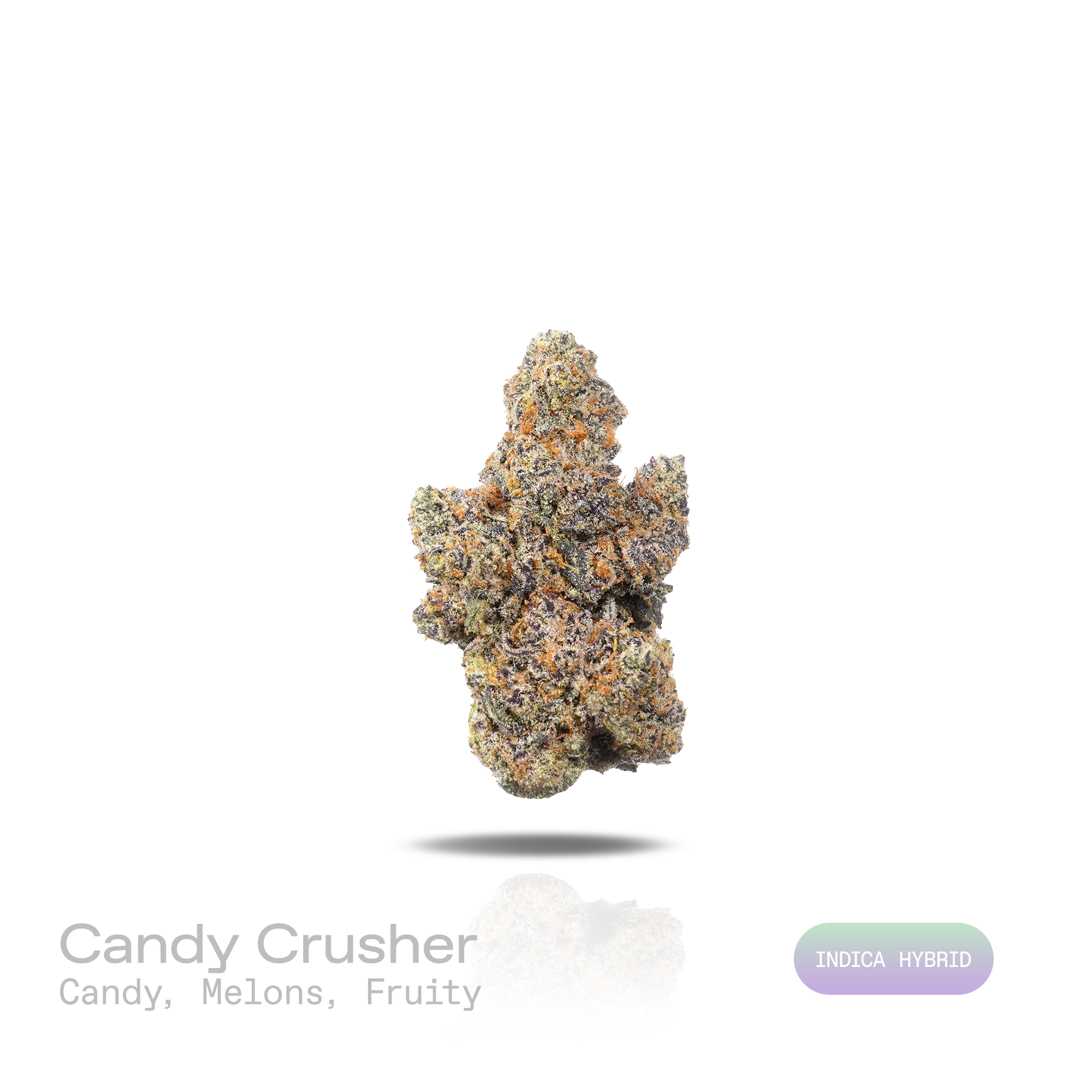PUFFY Candy Crusher is an indica-dominant THCa strain, originating from the contemporary candy dessert lineage. The aroma is a vibrant blend of sweet candy, juicy melon, and bright fruity notes, creating a lush, candy-like fragrance with a refreshing tropical undertone. Visually, dense spring green buds with purple hues and fiery orange pistils are coated in sticky trichomes. Consumers often report an euphoric and uplifting mood with a cerebral boost, followed by gentle physical relaxation that promotes str