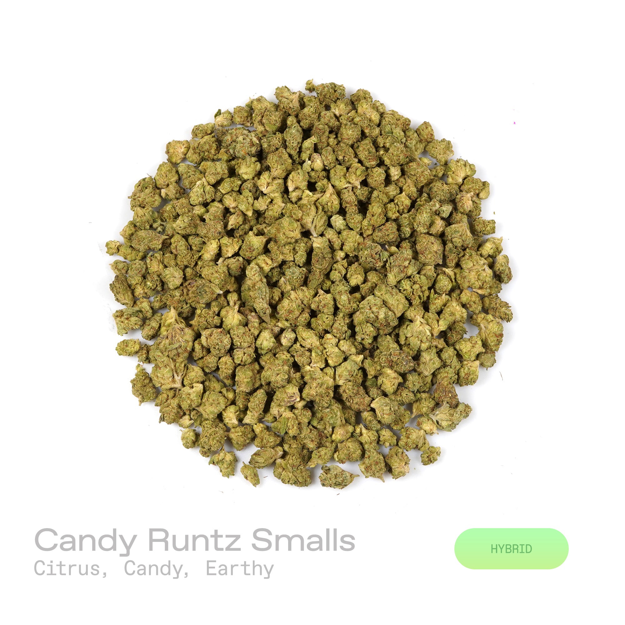 PUFFY Candy Runtz (smalls) is a balanced hybrid THCa strain, born from the legendary cross of ZKZ and Gelato. The aroma bursts with bright citrus notes, layered with sweet candy undertones and grounded by a subtle earthy richness. Visually, dense green buds with purple hues and fiery orange pistils are coated in sticky trichomes. Consumers often describe an initial wave of euphoria that sparks creativity and uplift, gradually easing into a calm, relaxing state.