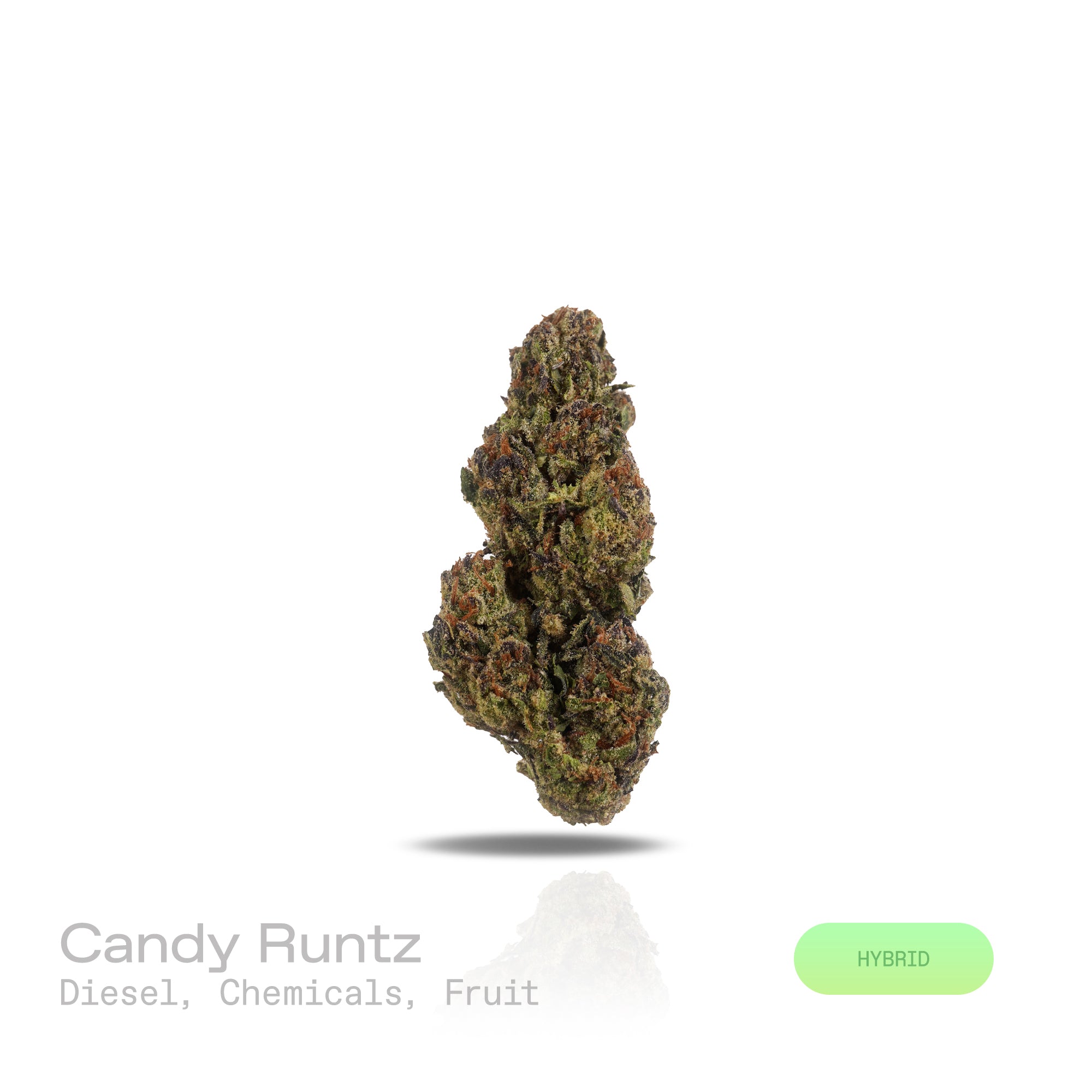 PUFFY Candy Runtz is a balanced hybrid THCa strain, born from the legendary cross of ZKZ and Gelato. The aroma combines sharp diesel and chemical notes with a subtle fruity sweetness, creating a bold and complex scent profile. Visually dense buds, frosty with bright orange pistils and purple accents. Consumers often describe an initial wave of euphoria that sparks creativity and uplift, gradually easing into a calm, relaxing state.
