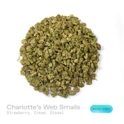 PUFFY Charlotte’s Web (smalls) is a sativa-dominant hybrid THCa strain. The exact parent genetics were never disclosed, but it is believed to have been bred from high-CBD hemp with extremely low THC levels. The aroma is a delightful blend of sweet strawberry, smooth cream, and a bold hint of diesel, creating a rich and enticing fragrance experience. Visually, the dense buds display green tones with deep purple hues, vibrant orange pistils, and a frosty trichome coating. Consumers often report feeling euphor