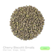 PUFFY Cherry Biscotti (smalls) is a balanced hybrid THCa strain crafted from the decadent pairing of  Biscotti and Cherry Pie. The aroma is a vibrant fusion of ripe cherries and juicy grape, layered with a sweet, candy-like finish. Visually, dense forest green buds with purple hues and fiery orange pistils are coated in sticky trichomes. Consumers often report an initial euphoric and lighthearted uplift that enhances talkativeness and mood, gradually transitioning into a calm, relaxed state that gently soot
