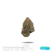 
PUFFY Chrome Dome is a sativa-leaning hybrid THCa strain crafted from the dynamic fusion of Lemonheadz and Eye Candy. The aroma is vibrant grapefruit, unfolding into zesty lime, and finishing with crisp, resinous pine. Visually, dense forest green buds with purple hues and fiery orange pistils are coated in sticky trichomes. Consumers often report an initial euphoric, creative, uplifted, and focused mental state followed by a calming body relaxation. 
