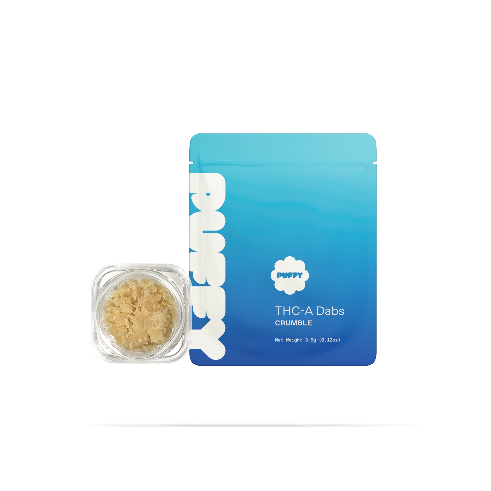 PUFFY THCa Applescotti: Extract crumble using butane or liquefied petroleum gas. This type of concentrate is extremely potent, and the crumb-like consistency makes it easy to dose.