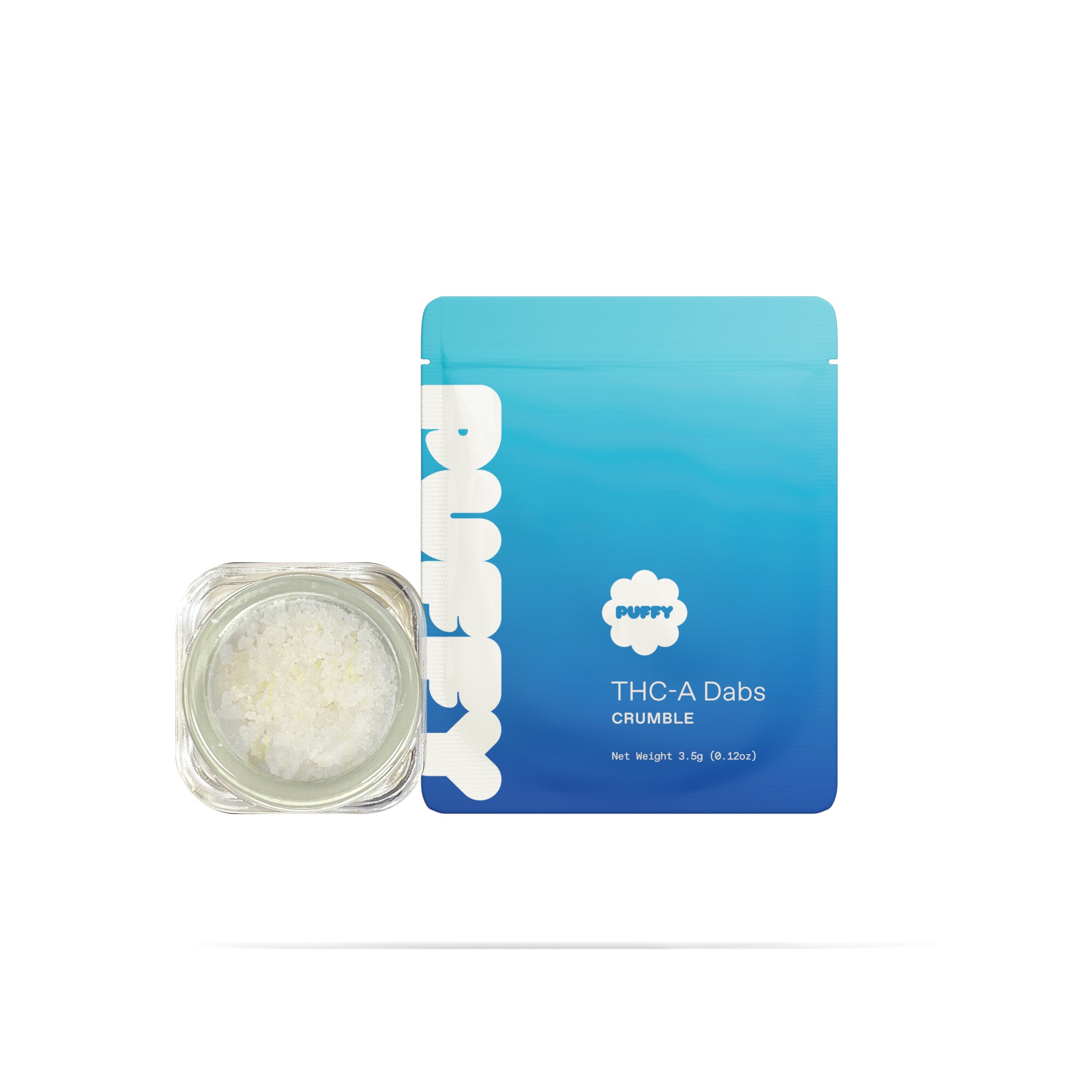 PUFFY THCa Blue Andeze: Extract crumble using butane or liquefied petroleum gas. This type of concentrate is extremely potent, and the crumb-like consistency makes it easy to dose.