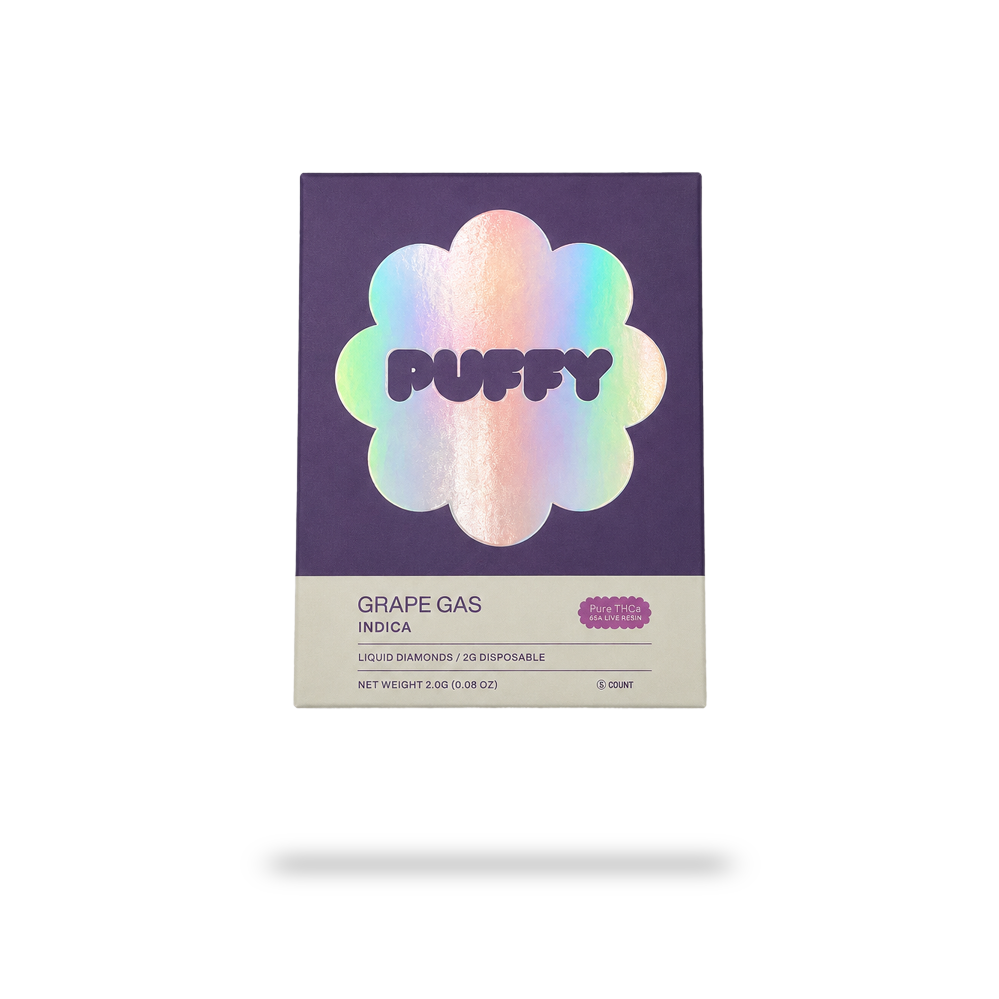 Puffy Grape Gas 65A is an indica-dominant hybrid THCa live resin that combines sweet, juicy grape and bold gas notes with earthy undertones, creating a rich and pungent taste experience. Consumers often report a relaxed and euphoric experience with a strong, calming body sensation and soothing physical relaxation.