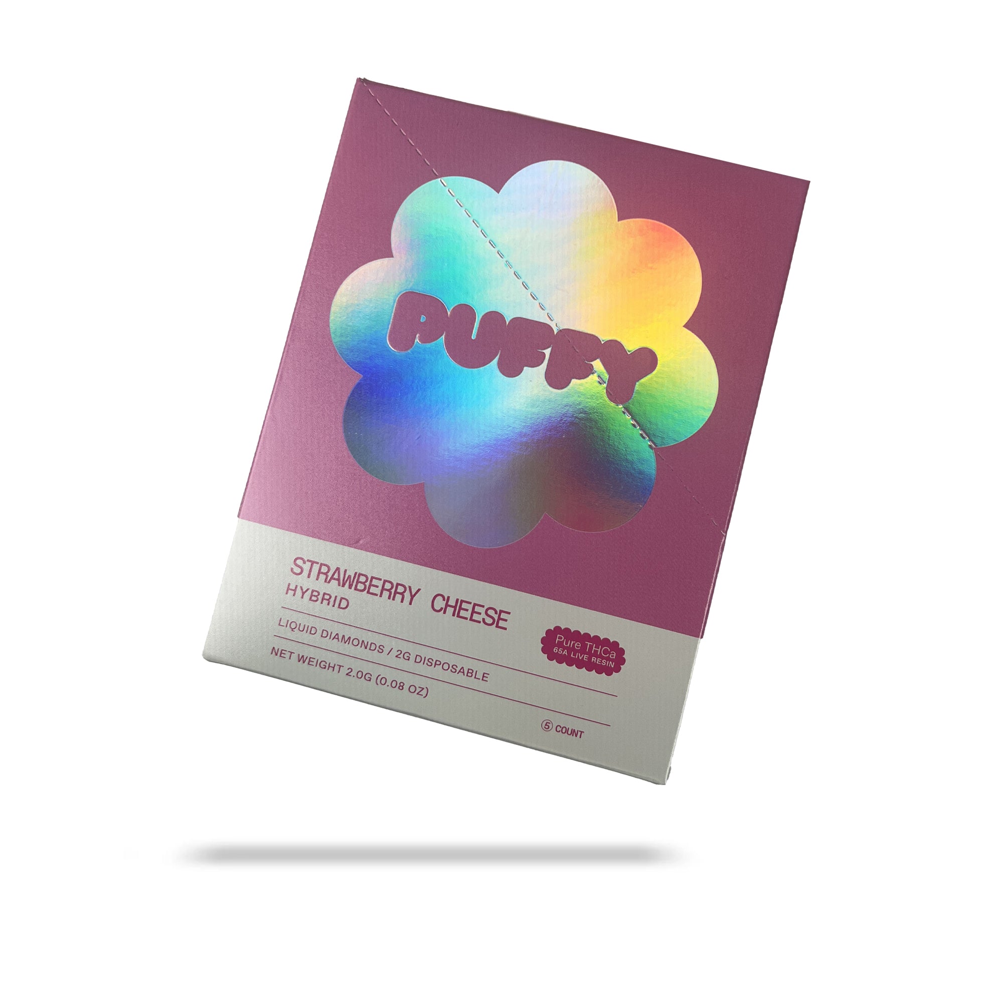 PUFFY Strawberry Cheese Pure Live Resin THCa Disposable. Pure and potent, our line of 65A Live Resin THCa disposable are pure extracts from single-sourced flowers for a top-shelf experience. Each disposable contains approximately 65% THCa 35% high terpene extract and full spectrum cannabinoids. Each batch is hand-selected for the best fresh-frozen material rich in flavinoids, terpenes, and THCa. We use a ceramic coil to create a richer flavor.