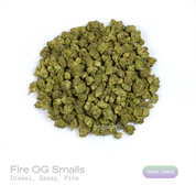 PUFFY Fire OG (smalls) is an indica-dominant hybrid THCa strain resulting from the expertly blended union of OG Kush and SFV OG Kush. The aroma opens with bold diesel and pungent gassy notes, finishing with a crisp, earthy pine scent. Visually, dense forest green buds with purple hues and fiery orange pistils are coated in sticky trichomes. Consumers often report a euphoric uplift that gradually settles into deep body relaxation, leaving them feeling calm, relaxed, and at ease. 