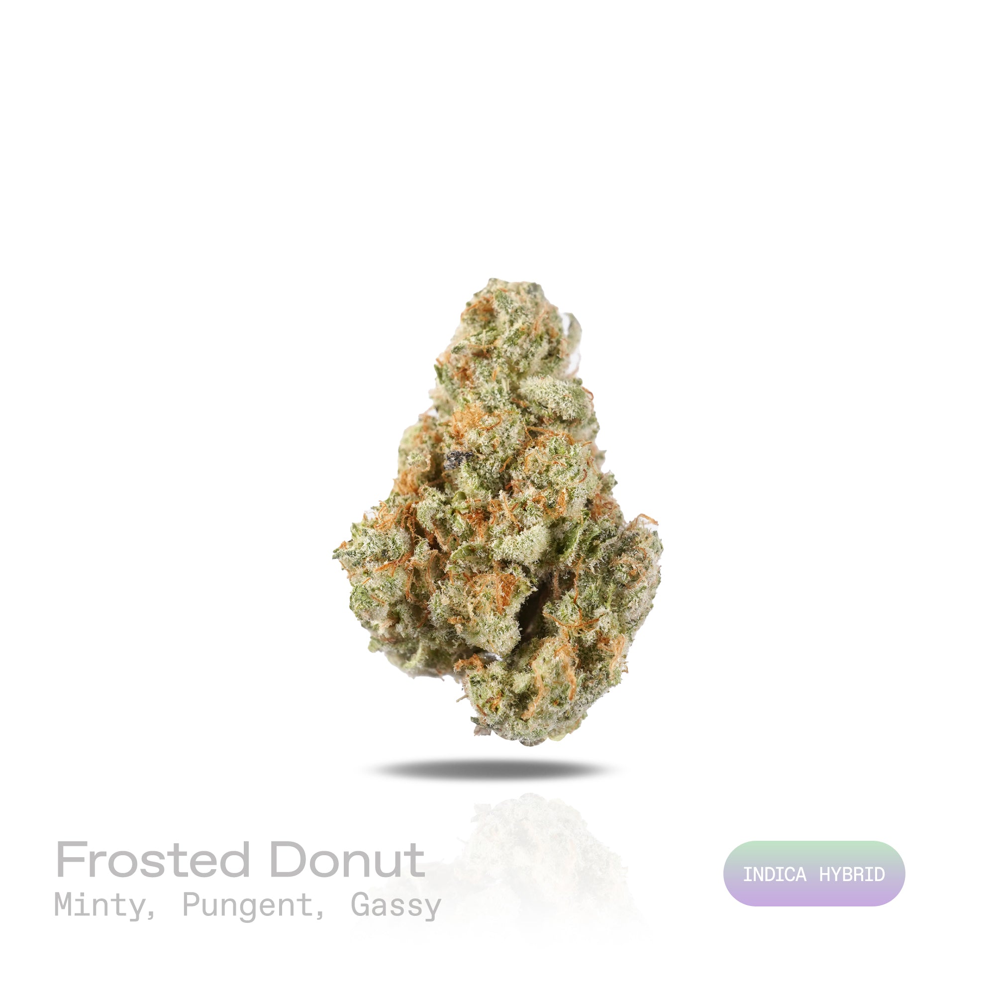 PUFFY Frosted Donut is an indica-dominant  hybrid THCa strain, expertly crafted from a potent cross between Girl Scout Cookies and Louis XIII. The aroma is a bold and invigorating blend of fresh mint, sharp pungency, and a distinct gassy undertone. Visually, the dense buds display bright green and deep purple hues, dotted with orange pistils and coated in sparkling trichomes. Consumers often report an initial euphoric and uplifting cerebral buzz that elevates mood, gradually transitioning into deep relaxati