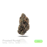 PUFFY Frosted Runtz is a balanced hybrid THCa strain, &nbsp;born from the flavorful cross of Ice Cream Cake × White Runtz. The aroma bursts with sweet, candy-like notes, bright citrusy accents, and a distinct, gassy undertone that adds depth and character. Visually, the buds are compact, showcasing rich emerald greens interlaced with subtle purple and pink hints, while fiery orange pistils weave through a sparkling coat of frosty, crystalline trichomes. Consumers often report a deeply calming sensation that