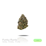 PUFFY Funky Runtz is a balanced hybrid THCa strain whose exact genetics remain unconfirmed, leaving its true lineage unknown. The aroma is a delightful blend of sweet candy and rich creamy notes, rounded out by a smooth, fruity finish. Visually, dense deep forest green buds with purple hues and fiery orange pistils are coated in sticky trichomes. Consumers often report euphoric effects that bring mental clarity, fuel creativity, and promote peaceful relaxation. 
