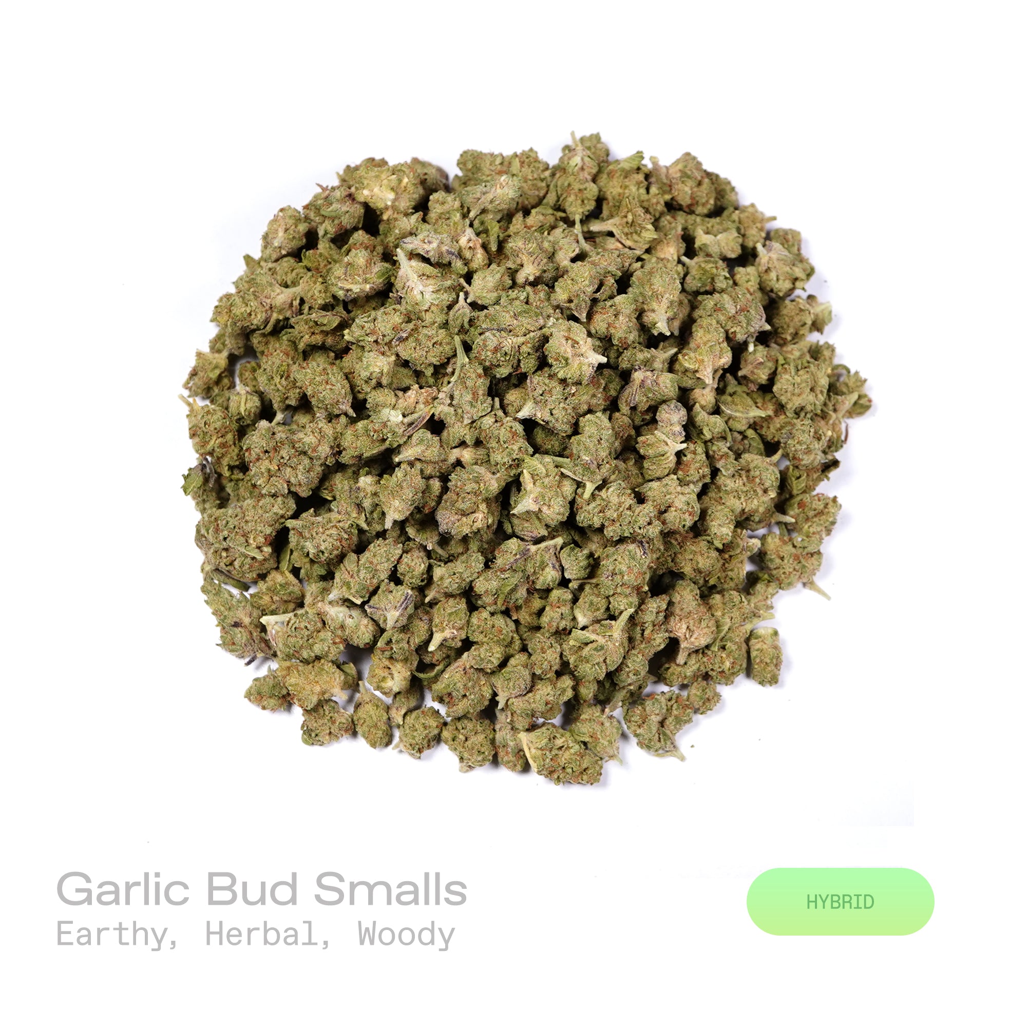 PUFFY Garlic Bud (smalls) is a balanced hybrid THCa strain rooted in the Afghani Indica landrace, known for its traditional Afghan heritage and rich, earthy traits. The aroma features earthy notes complemented by fresh herbal undertones and rich, woody scents. Visually, dense forest green buds with purple hues and fiery orange pistils are coated in sticky trichomes. Consumers often report an initial cerebral uplift with euphoria, elevated mood, and heightened creativity, followed by increased appetite, pote