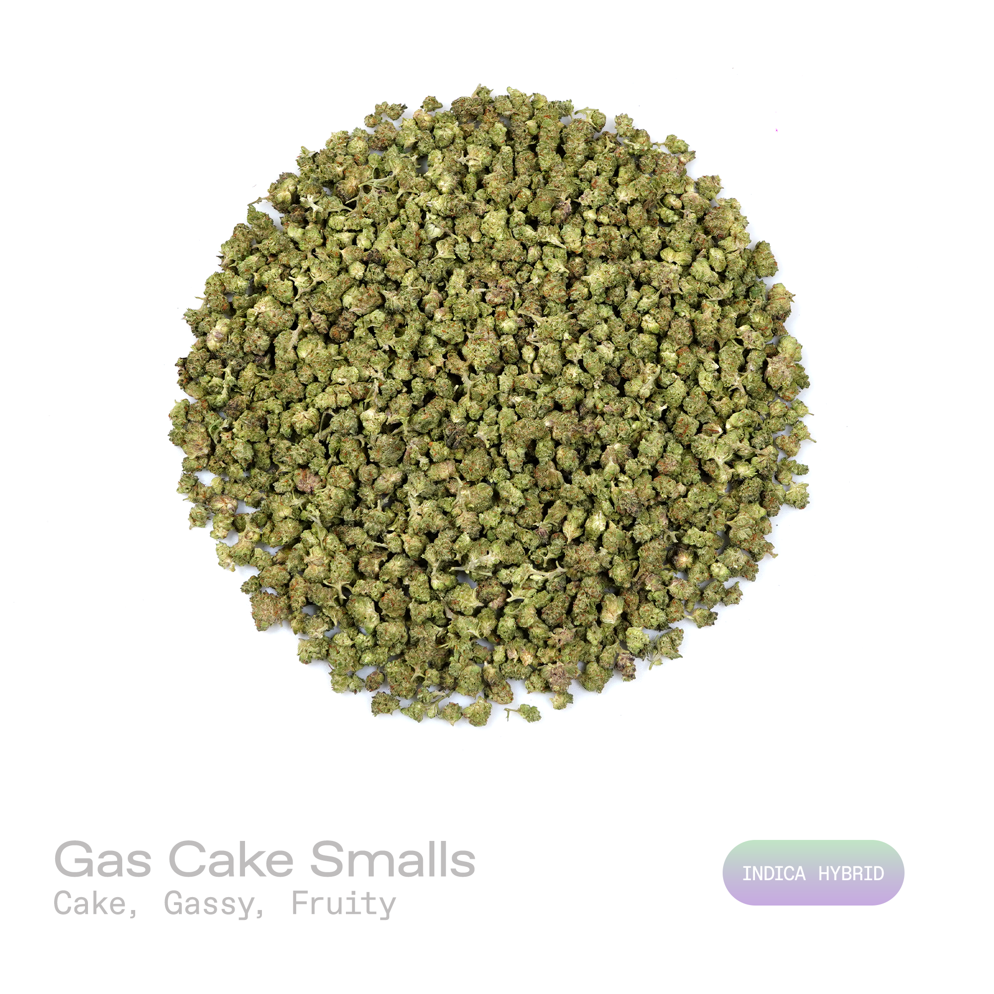 PUFFY Gas Cake (smalls) is an indica-dominant hybrid THCa derived from the distinguished pairing of High Octane and Jungle Cake. The aroma is a rich blend of sweet cake-like notes layered with pungent gas and vibrant fruity undertones. Visually, dense forest green buds with purple hues and fiery orange pistils are coated in sticky trichomes. Consumers often report feeling a wave of euphoria followed by deep relaxation, a noticeable uplift in mood and contentment, and a steady sense of calm that enhances the