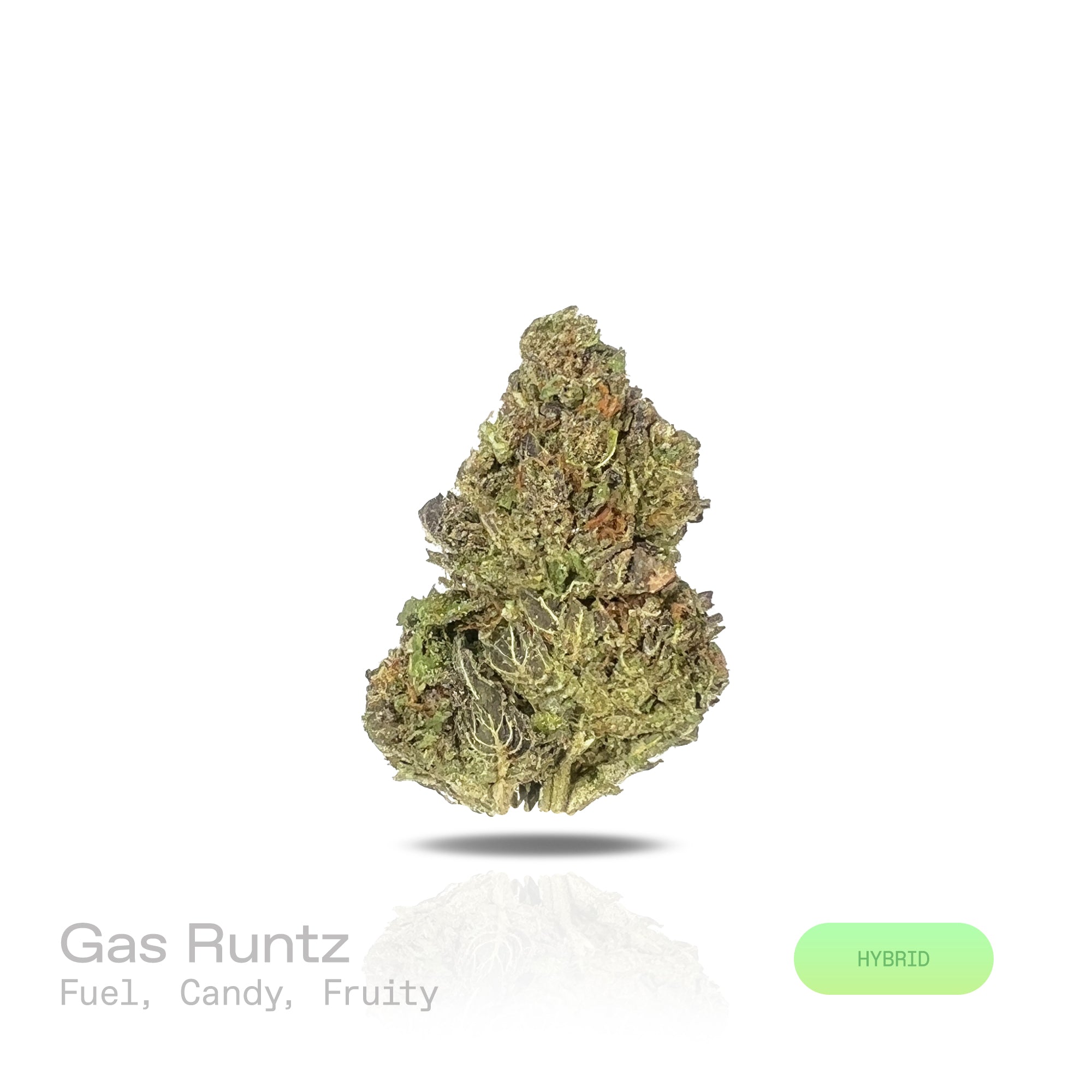 PUFFY Gas Runtz is a balanced hybrid THCa strain born from the strategic combination of Runtz and Gas House OG. The aroma is rich with fuel and sweet candy notes, with a juicy, fruity finish. Visually, dense forest green buds with hints of purple are threaded with fiery orange pistils and coated in a sparkling layer of sticky trichomes. Consumers often report that it delivers a euphoric, uplifting head high followed by smooth full-body relaxation, creating a balanced experience that feels both calming and e