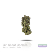 PUFFY Girl Scout Cookies is an Indica-dominant hybrid THCa strain born from the legendary cross of OG Kush and Durban Poison. The aroma opens with rich nutty notes layered with warm, freshly baked dough, finishing with a smooth, sweet cake-like essence. Visually, dense forest green buds with purple hues and fiery orange pistils are coated in sticky trichomes. Consumers often report a euphoric high that uplifts the mood, promoting a soothing sense of calm, easing tension, and encouraging a focused mental sta