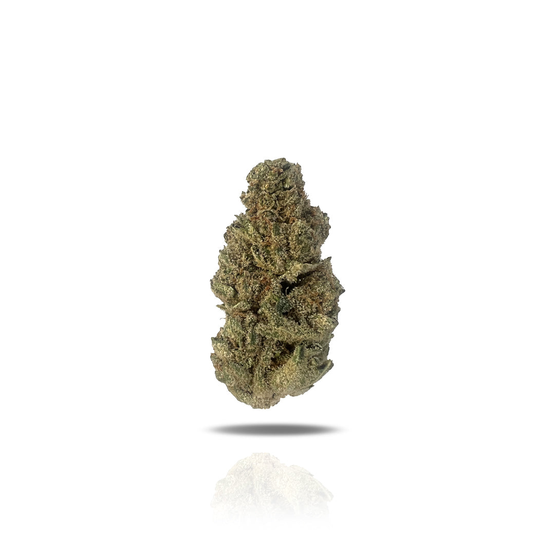 PUFFY THCa Golden Gas is an indica-dominant cross between GMO and Golden Goat, delivering a powerful body high that can ease physical tension and promote calmness. It offers a range of deep green shades with orange yellow hairs and a coating of frosty white trichomes. With its potent content, this strain is ideal for those seeking relief from stress or discomfort while winding down. Golden Gas is prized for its deeply relaxing effects and perfect for evening use.