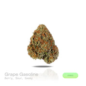 PUFFY Grape Gasoline is a balanced hybrid THCa strain, created from the fusion of Jet Fuel Gelato and Grape Pie. The aroma is a rich blend of earthy notes layered with herbal tones and a hint of warm spice. Visually, it shows deep violet tones with green leaves, orange pistils, and a sparkling coat of trichomes. Consumers often report a stimulating, blissful high that ignites creativity while a gentle body relaxation eases stress and enhances focus, ideal for social moments or creative pursuits.