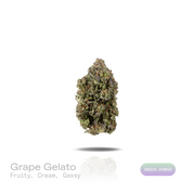 PUFFY Grape Gelato is an indica-dominant hybrid THCa strain, born from the renowned fusion of Grape Kush and Gelato #33. The aroma opens with vibrant fruity sweetness, followed by rich creamy undertones and finished with a bold, lingering gassy depth. Visually, dense green buds with purple hues and fiery orange pistils are coated in sticky trichomes. Consumers often report a euphoric, energetic, and happy high that encourages lighthearted conversation and social ease while delivering a relaxing, mood‑liftin