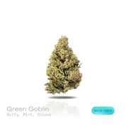 PUFFY Green Goblin is a sativa-dominant hybrid THCa strain crafted from the standout genetics of Skunk #1 and Afghani. Aroma opens with a rich nutty base, lifted by cool mint and finished with a subtle savory hint of fresh onion. Visually, dense forest green buds with purple hues and fiery orange pistils are coated in sticky trichomes. Consumers often report a euphoric, uplifted mood accompanied by enhanced focus, heightened mental sharpness, and a surge of creative inspiration. 