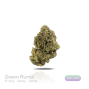 PUFFY Green Runtz is a indica-dominant hybrid THCa strain, originating from the fusion of Green Crack and Runtz. The aroma is a vibrant blend of fruity sweetness, sharp gassy notes, and a playful hint of candy. Visually, dense spring green buds with hints of purple are threaded with fiery orange pistils and coated in a sparkling layer of sticky trichomes. Consumers often report a euphoric and uplifting mood boost, accompanied by a stimulating wave of creativity and happiness, along with a relaxing body sens