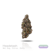 PUFFY Headstash is an indica-dominant hybrid THCa strain expertly assembled from the renowned genetics of GSC, Cherry Pie, KarmaRado OG, and Biker Kush. The aroma opens with a distinctive wet dog musk, layered with bright citrus and finished by a lively burst of zesty freshness. Visually, dense forest green buds with purple hues and fiery orange pistils are coated in sticky trichomes. Consumers often report a euphoric onset marked by uplifting cerebral effects, followed by a comforting body relaxation that 