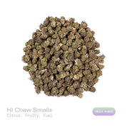 PUFFY Hi Chew (smalls) is an indica-dominant hybrid THCa strain born through the exceptional pairing of Old Time Indiana Bubble Gum and MAC 1. The aroma blends zesty citrus notes with sweet, fruity undertones and a pungent fuel-like finish. Visually, dense forest green buds with purple hues and fiery orange pistils are coated in sticky trichomes. Consumers often report euphoric and uplifting effects accompanied by a soothing sense of relaxation.