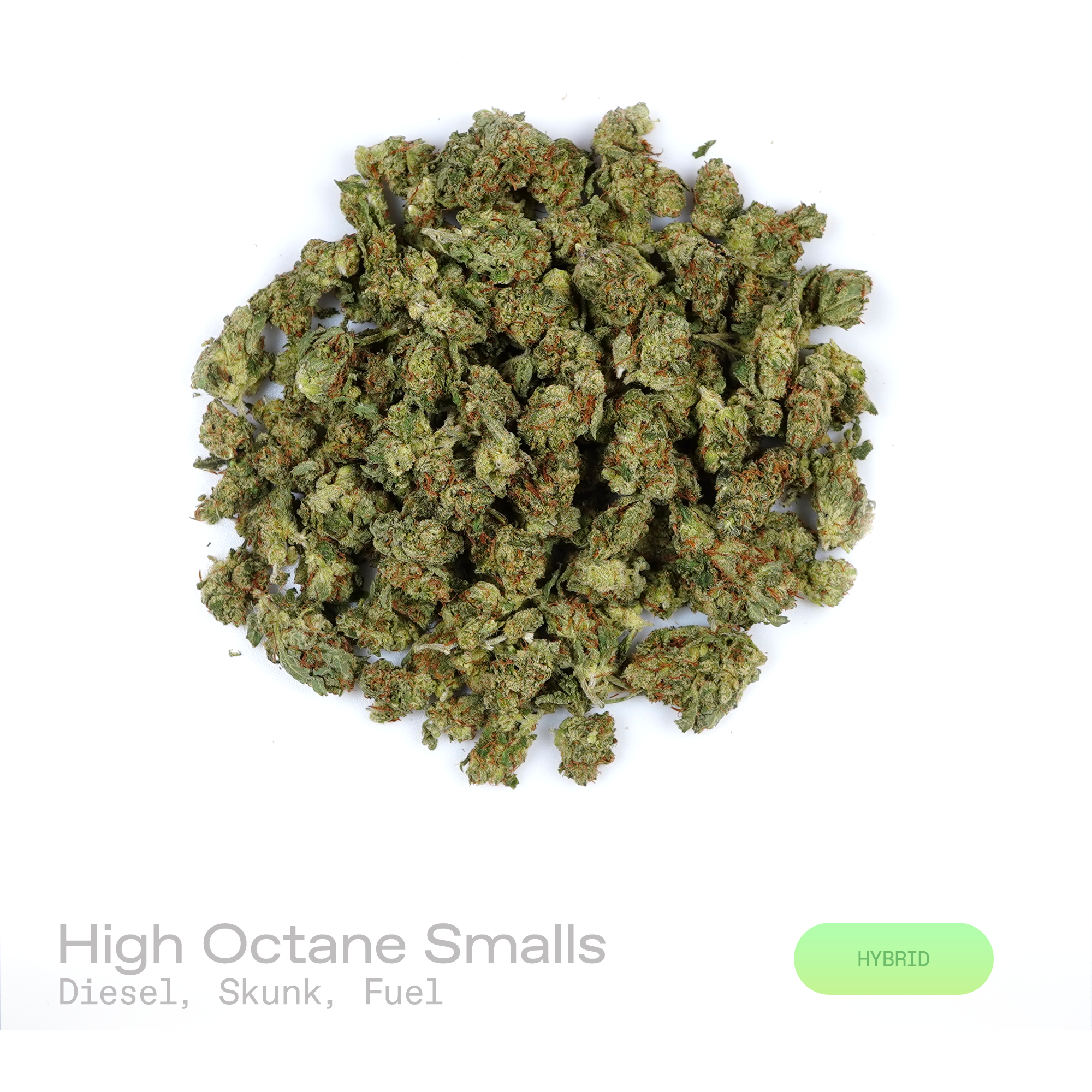 PUFFY High Octane (smalls) is a balanced hybrid THCa strain bred from a distinguished lineage of Sunset Sherbet and Octane. The aroma is driven by pungent diesel and skunky notes, delivering a bold, fuel-forward finish. Visually, dense forest green buds with purple hues and fiery orange pistils are coated in sticky trichomes. Consumers often report feeling euphoric and deeply relaxed, while also experiencing a boost in creativity, focus, and appetite. 