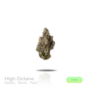 PUFFY High Octane is a balanced hybrid THCa strain bred from a distinguished lineage of Sunset Sherbet and Octane. The aroma is driven by pungent diesel and skunky notes, delivering a bold, fuel-forward finish. Visually, dense forest green buds with purple hues and fiery orange pistils are coated in sticky trichomes. Consumers often report feeling euphoric and deeply relaxed, while also experiencing a boost in creativity, focus, and appetite. 