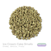 PUFFY Ice Cream Cake (smalls) is an Indica-dominant hybrid THCa strain, born from the potent cross between Wedding Cake and Gelato #33. The aroma is a luscious blend of creamy, vanilla, and fruity notes that immediately delights the senses. Visually, its buds are dense and chunky, showcasing a vibrant mix of green and purple hues with occasional touches of lavender, accented by fiery orange pistils. Consumers often report an experience that begins with a euphoric, uplifting cerebral high, gradually 
easing 