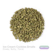 PUFFY Ice Cream Cookies (smalls) is an indica-dominant hybrid THCa strain, created from the flavorful cross of Gelato 33 and Wedding Cake. The aroma unfolds with a creamy richness, layered with warm, nutty undertones and delicate floral hints that linger invitingly. Visually dense and frosty buds, vibrant forest green with deep purple hues and orange pistils, coated in thick white trichomes. Consumers often describe the experience as an uplifting cerebral euphoria that boosts mood and creativity, followed b
