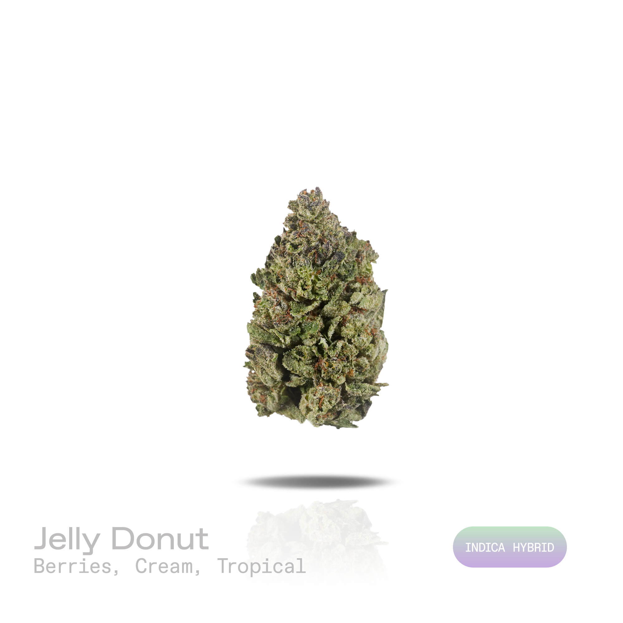PUFFY Jelly Donut is an indica-dominant hybrid THCa strain born from the fusion of Girl Scout Cookies and King Louis XIII. The aroma opens with a lush burst of ripe berries, followed by a smooth, creamy undertone that softens the profile, while bright tropical notes add a juicy, sun-ripened character. Visually, the buds are dense, with deep forest green and purple tones, bright orange pistils, and a frosty trichome coating. Consumers commonly describe an uplifting, mood-enhancing high that starts with a wav