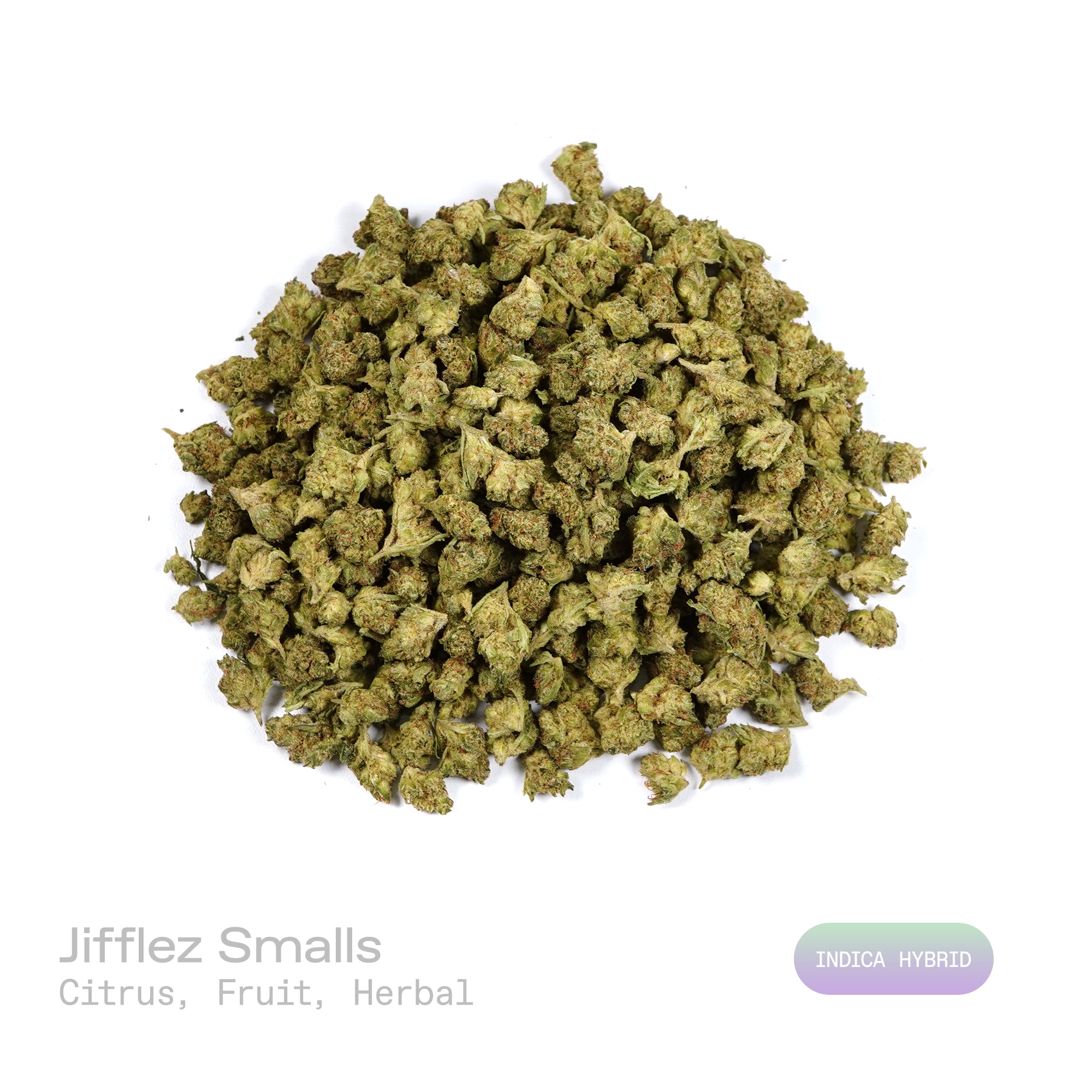 PUFFY Jifflez (smalls) is an indica-dominant hybrid THCa strain crafted through the refined pairing of Original Z and Jiffy Cake. The aroma is bright and citrus-forward, layered with sweet fruit notes and a subtle herbal character. Visually, dense green buds with purple hues and fiery orange pistils are coated in sticky trichomes. Consumers often report euphoric, uplifting effects accompanied by a relaxed and peaceful feeling. 