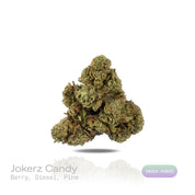 PUFFY Jokerz Candy is an indica-dominant hybrid THCa strain, born from the flavorful cross between Gummiez and Grape Gasoline. The aroma opens with a vibrant burst of ripe berry sweetness, layered with pungent diesel undertones and finished by a crisp, refreshing hint of pine that adds depth and balance. Visually, the dense buds display forest-green tones with deep purple hues, vibrant orange pistils, and a frosty trichome coating. Consumers often describe the effects as euphoric and uplifting, promoting ha
