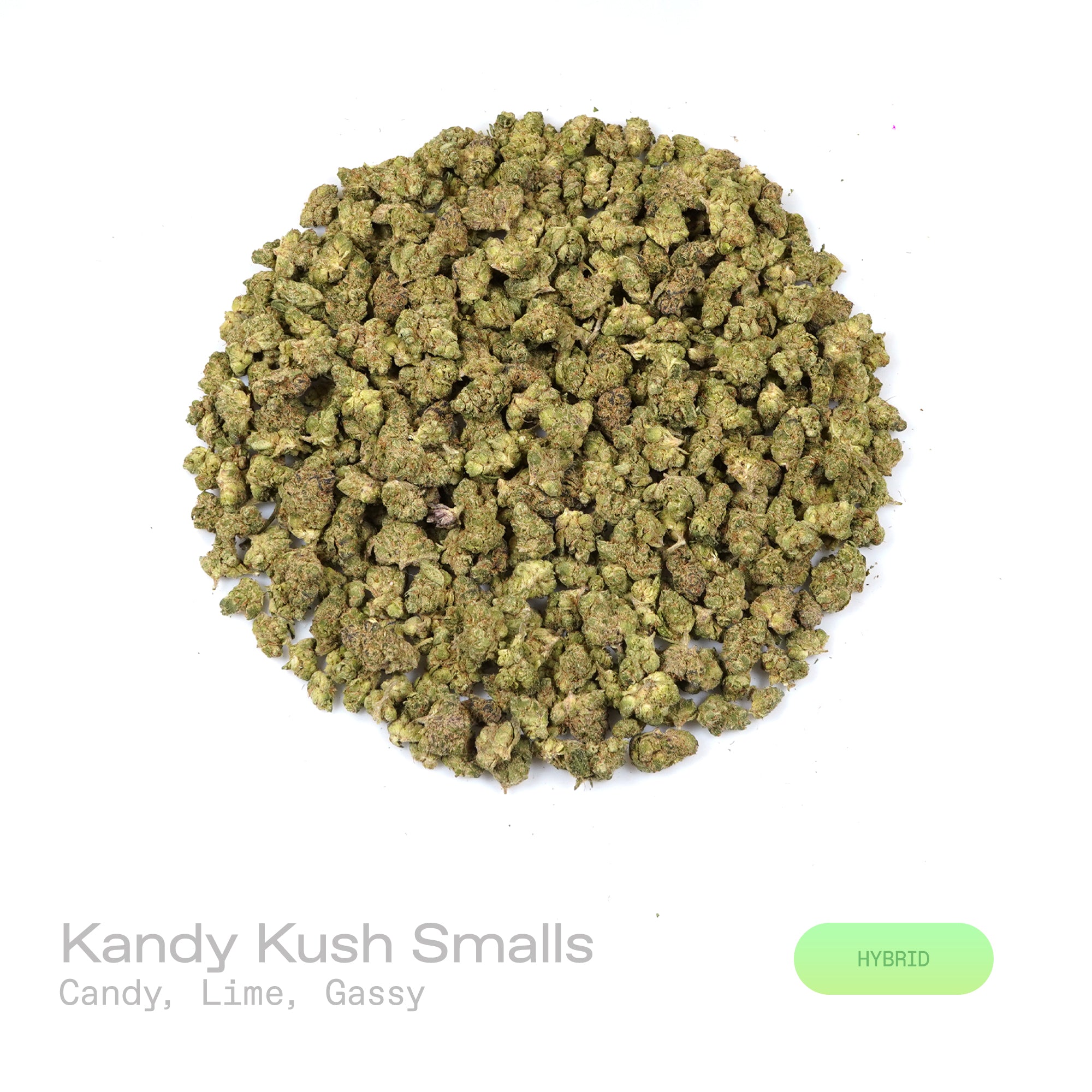 PUFFY Kandy Kush (smalls) is a balanced hybrid THCa strain formed by the classic fusion of OG Kush and Trainwreck. The aroma is a vibrant blend of sweet candy-like notes layered with zesty lime and a bold, gassy undertone. Visually, dense forest green buds with purple hues and fiery orange pistils are coated in sticky trichomes. Consumers often report an initial mild cerebral stimulation that quickly transitions into euphoric effects and a full-bodied physical sensation.