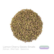 PUFFY Lemon Cherry Gelato (smalls) is an indica-dominant  hybrid THCa strain, expertly crafted from a potent cross between Sunset Sherbet and Girl Scout Cookies. The aroma is a vibrant blend of zesty citrus, sweet cherries, and a sharp, lingering hint of gasoline, creating a bold and unmistakably pungent profile. Visually, buds are dense and frosty, featuring deep green and purple hues with bright orange pistils and a thick coating of sparkling trichomes. Consumers often report an initial wave of uplifted, 