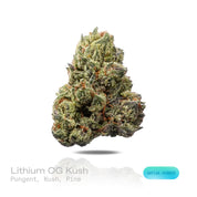 PUFFY Lithium OG Kush is an Indica-dominant hybrid THCa strain crafted from the distinguished cross of OG Kush and Master Kush. The aroma combines pungent notes with classic earthy kush undertones and fresh pine scents. Visually, dense forest green buds with purple hues and fiery orange pistils are coated in sticky trichomes. Consumers often report euphoric and uplifting effects accompanied by a sense of relaxation, calmness, and emotional ease.