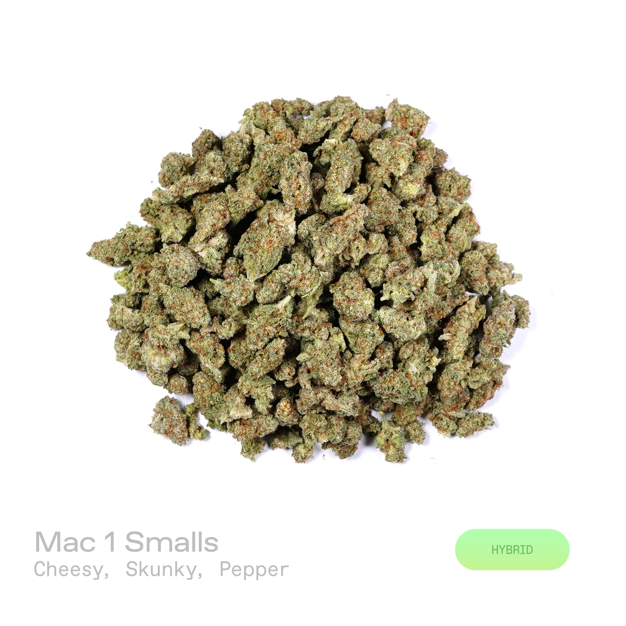 PUFFY MAC 1 (smalls) (Miracle Alien Cookies) is a balanced hybrid THCa strain, from the renowned pairing of Alien Cookies F2 with a Miracle 15. The aroma is a bold blend of savory cheesy notes, pungent skunk, and a sharp hint of cracked black pepper. Visually captivating, the buds are thick and resinous, shimmering with frosty trichomes, while vibrant orange pistils thread through shades of dark green and purple. Consumers often report that it delivers euphoric cerebral uplift and relaxing body effects, lea