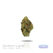 PUFFY Northern Lights is a pure indica THCa strain rooted in the exceptional lineage of Afghani indica and Thai sativa. The aroma opens with sharp pine, unfolds into deep woody undertones, and finishes with a bold gassy edge. Visually, dense deep forest green buds with purple hues and fiery orange pistils are coated in sticky trichomes. Consumers often report an euphoric uplift accompanied by deep body relaxation, a calm mental state, and a significant easing of stress. 